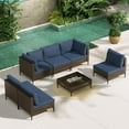 thumbnail image 1 of Grand Patio 7-Piece Wicker Patio Furniture Set, Retro Outdoor Conversation Set Sectional Sofa with Water Resistant Blue Thick Cushions and Coffee Table, Brown, 1 of 7