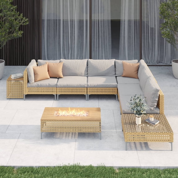 Grand Patio 9-Piece Wicker Patio Furniture Set, Outdoor Conversation Set with 50,000 BTU 47 Inch Propane Fire Pit