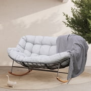 Grand Patio Outdoor Double Rocking Chair for 2 Adults, Oversized Rocking Papasan Chair with Padded Cushion, Gray
