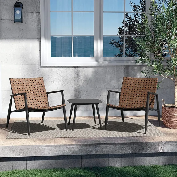 Grand Patio Aksel Series Outdoor Wicker Bistro Set, 3 Piece, Brown