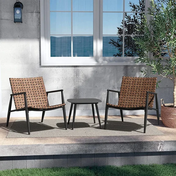 Grand Patio Aksel Series Outdoor Wicker Bistro Set, 3 Piece, Brown