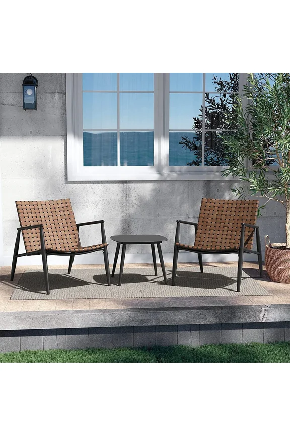 Grand Patio Aksel Series Outdoor Wicker Bistro Set, 3 Piece, Brown