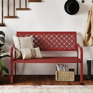 Grand Patio Decorative Metal Outdoor Bench, Cherry Red
