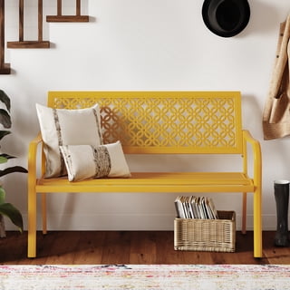 GRANDPATIO Metal Outdoor Bench, Sunflower Yellow, Geometric Modern Patio Bench, Weather-Resistant, Yellow