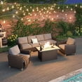 thumbnail image 1 of Grand Patio Fire Pit Patio Set,  Wicker Furniture Sectional Sofa with Fire Pit Table, 6 Seats(7 PCS, Gray), 1 of 7