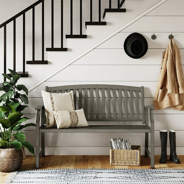 Grand Patio RustResistant Garden Bench, Iron Yard Outdoor Furniture, Weathered Gray