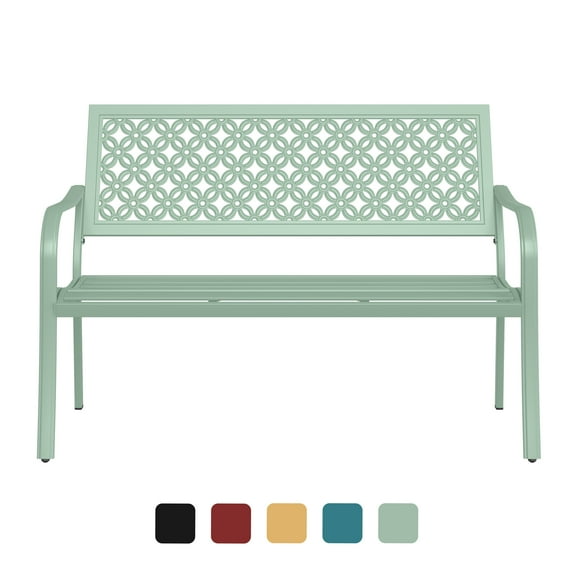 Grand Patio Garden Benches with Anti-Rust Steel Metal Frame for Front Porch, Mint Green