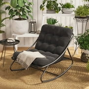 Grand Patio Gray Steel Rocking Chair Indoor & Outdoor for All Ages, Patio Lounge Chair with Thick Cushion for Relaxing Reading Napping in Living Room, Front Porch, Backyard