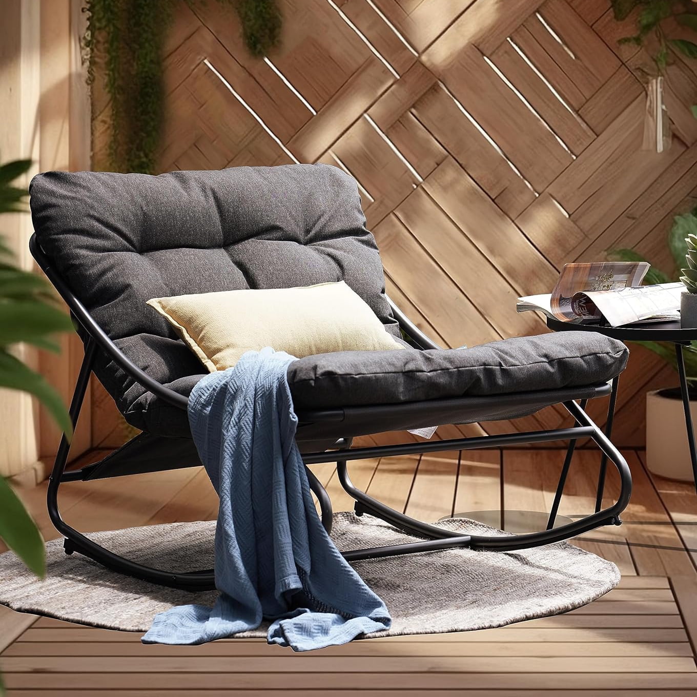 Grand Patio Gray Steel Rocking Chair Indoor & Outdoor for All Ages