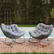 Grand Patio Outdoor 2-Piece Rocking Chairs, Oversized Padded Cushion Rocker for Porch, Gray