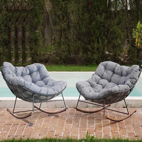 Grand Patio Outdoor 2-Piece Rocking Chairs, Oversized Padded Cushion Rocker for Porch, Gray