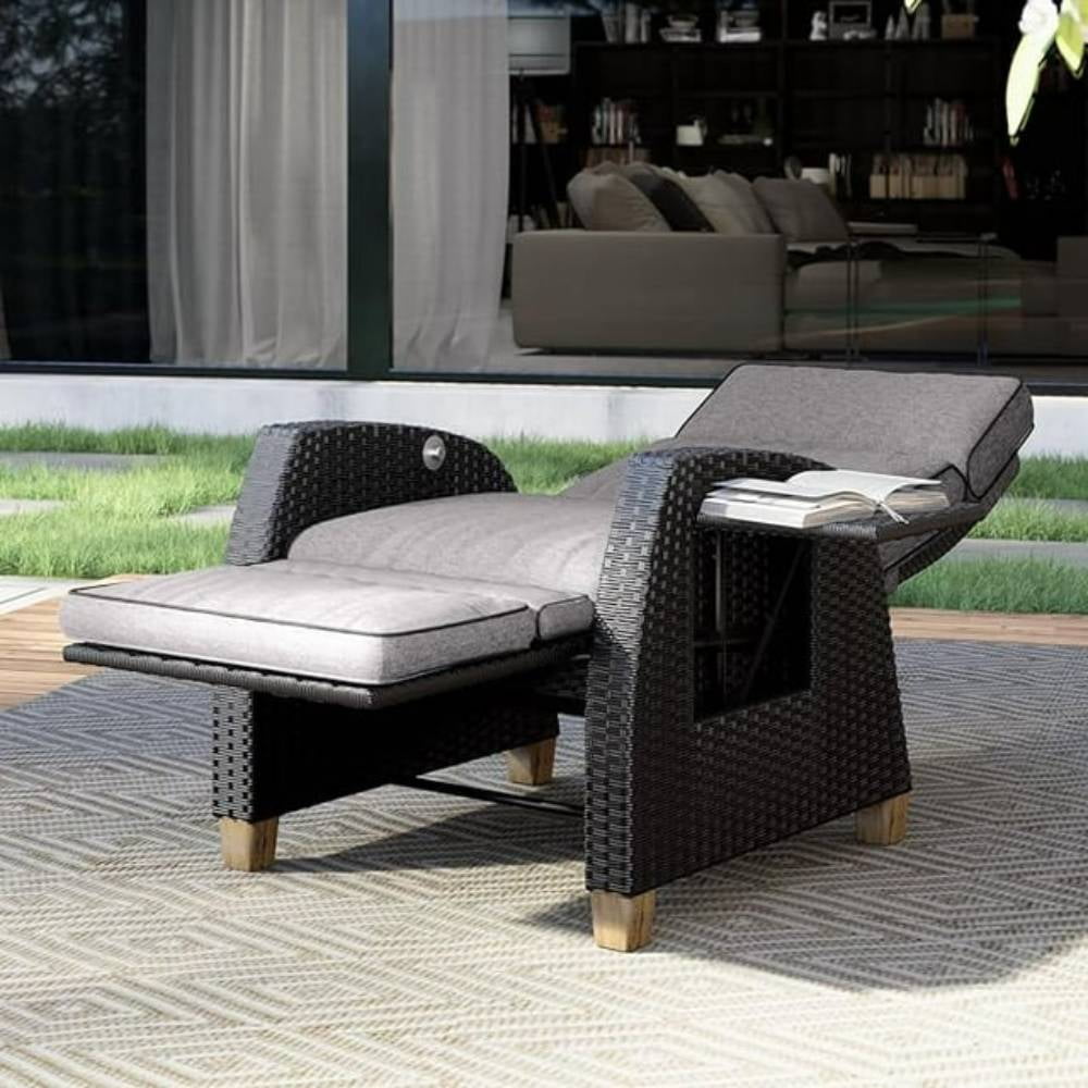Grand Patio Indoor Outdoor Recliner Chair PE Wicker Patio 150 Lay Flat Recliner Gray Walmart