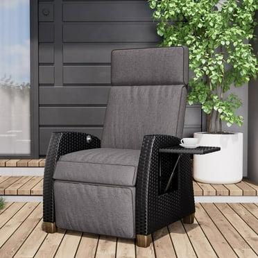 Grand Patio Indoor & Outdoor Recliner Chair PE Wicker Patio 150° Lay Flat Recliner, Gray