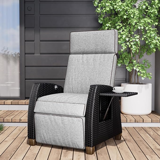 Grand Patio Indoor & Outdoor Recliner Chair PE Wicker Patio 150° Lay