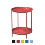 Grand Patio Indoor & Outdoor Side Table 2-Tier, Weather-Resistant Steel Round End Table for Porch, Poolside, Bedroom, Living Room, Red