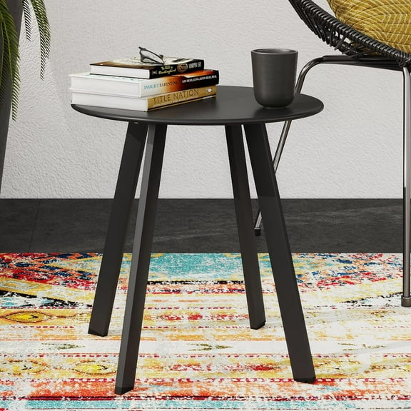 Grand Patio Indoor & Outdoor, Wiley Accent Table, Steel Powder Coated Round Patio Table, Square Legs, Black