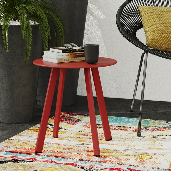 Grand Patio Indoor & Outdoor, Wiley Accent Table, Steel Powder Coated Round Patio Table, Square Legs, Red