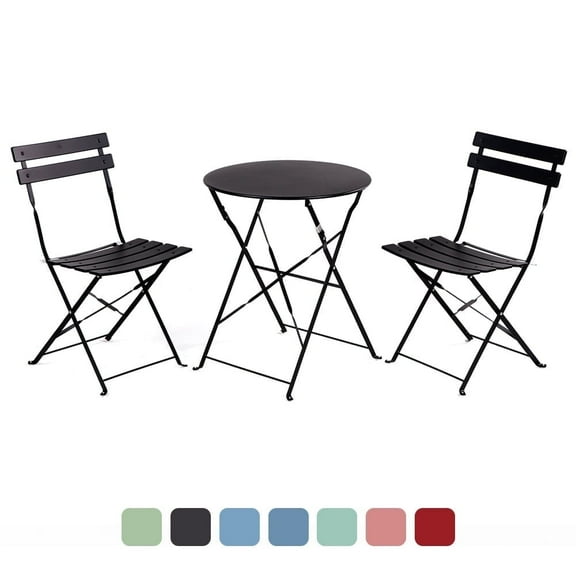 Grand Patio Metal 3-Piece Folding Bistro Table and Chairs Set, Outdoor Patio Dining Furniture for Small Spaces, Balcony, Black