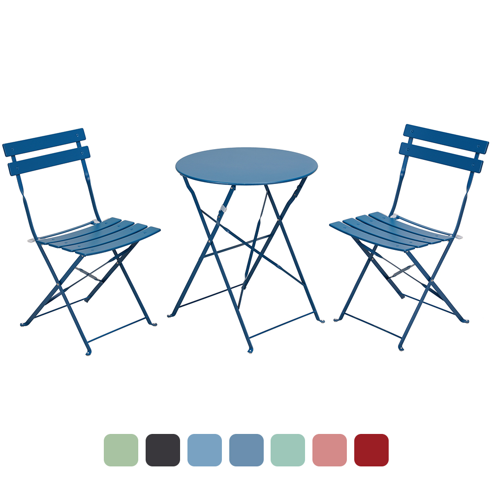 Grand Patio Metal 3-Piece Folding Bistro Table and Chairs Set, Outdoor Patio Dining Furniture for Small Spaces, Balcony, Peacock Blue - image 1 of 11