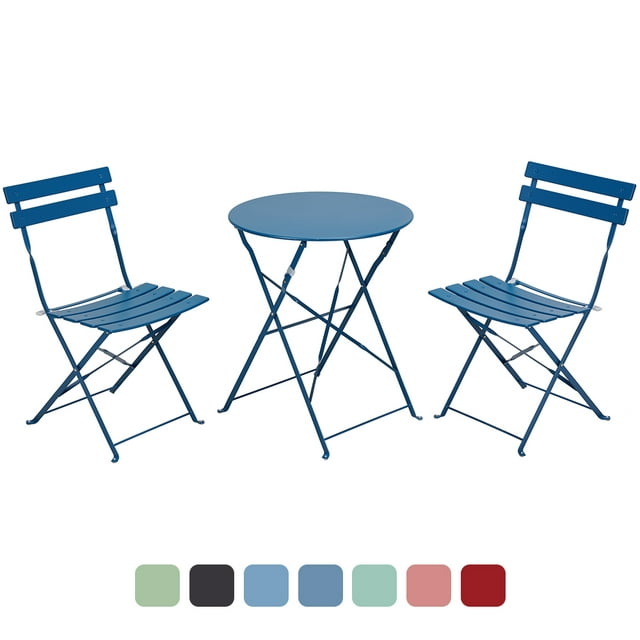 Grand Patio Metal 3-Piece Folding Bistro Table and Chairs Set, Outdoor Patio Dining Furniture for Small Spaces, Balcony, Peacock Blue
