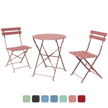 Grand Patio Metal 3-Piece Folding Bistro Table and Chairs Set, Outdoor Patio Dining Furniture for Small Spaces, Balcony, Rose Dawn