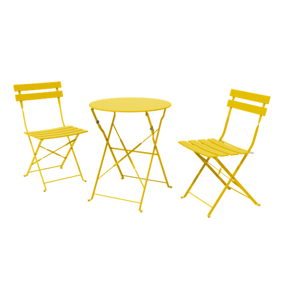 Grand Patio Metal 3-Piece Folding Bistro Table and Chairs Set, Outdoor Patio Dining Furniture for Small Spaces, Balcony, Yellow
