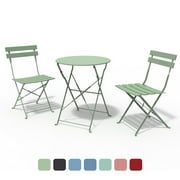 Grand Patio 3-Piece Metal Outdoor Folding Bistro Set, Garden-Pea Green, Bistro Table and Chairs