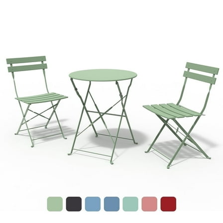 Grand Patio 3-Piece Metal Outdoor Folding Bistro Set, Garden-Pea Green, Bistro Table and Chairs