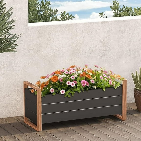 Grand Patio Metal Raised Planter Box, Outdoor Raised Planters, Planters Box With Bottom, 1 Count