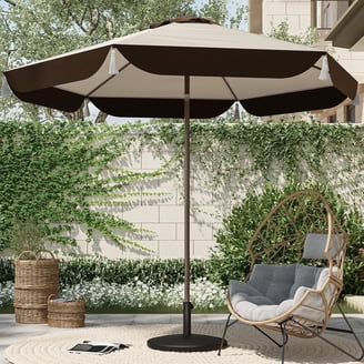 7 ft wall hugger patio umbrella Shadowspec Retreat Mounted featuring tassel fringe 7.5' Commercial Double Vent Market