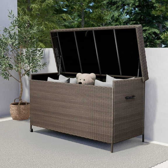 Grand Patio Outdoor 170 Gallon Deck Box Outdoor Large Wicker Storage Box, 27.25''(W), 52.4lb, Light Brown