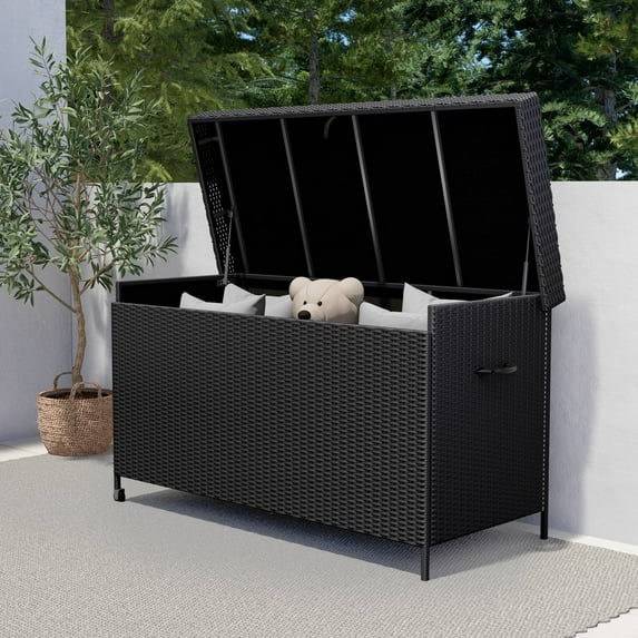 Grand Patio Outdoor 170 Gallon Deck Box Outdoor Large Wicker Storage Box, 52.45lb, 27.25''W, Black