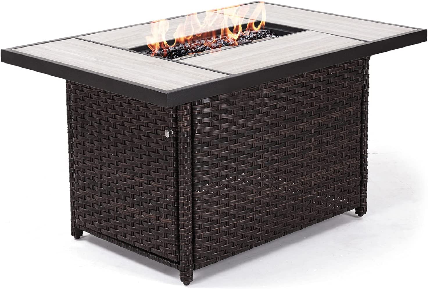 Grand Patio Outdoor 29 x 43 Inch Rectangle 50000 BTU Propane Fire Pit Table with Ceramic Tile Top and Resin Wicker Base