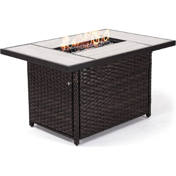 GRAND PATIO 29x43" Outdoor Dining Gas Heat Table, 50000 BTU, Ceramic Tile Top, Resin Wicker Base