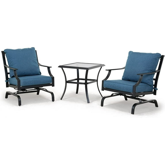 Grand Patio Outdoor 3 Piece Patio Set, 2 Single Steel Chairs with a Side Table, Peacock Blue