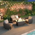 thumbnail image 1 of Grand Patio Outdoor 5-Piece Patio Conversation Set with Fire Pit Table, Luxury 4-Seats Wicker Patio Furniture Sectional Sofa/Chair with Thick Cushions, Gray, 1 of 10