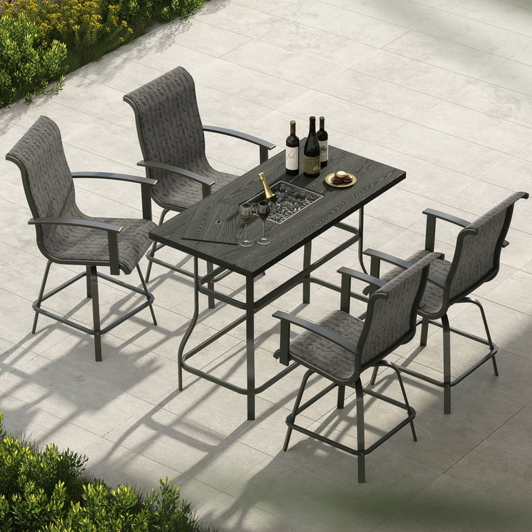 Grand Patio Outdoor 5 Piece Ice Bucket Bar Set for 4 Person E Coated Steel Frame Black