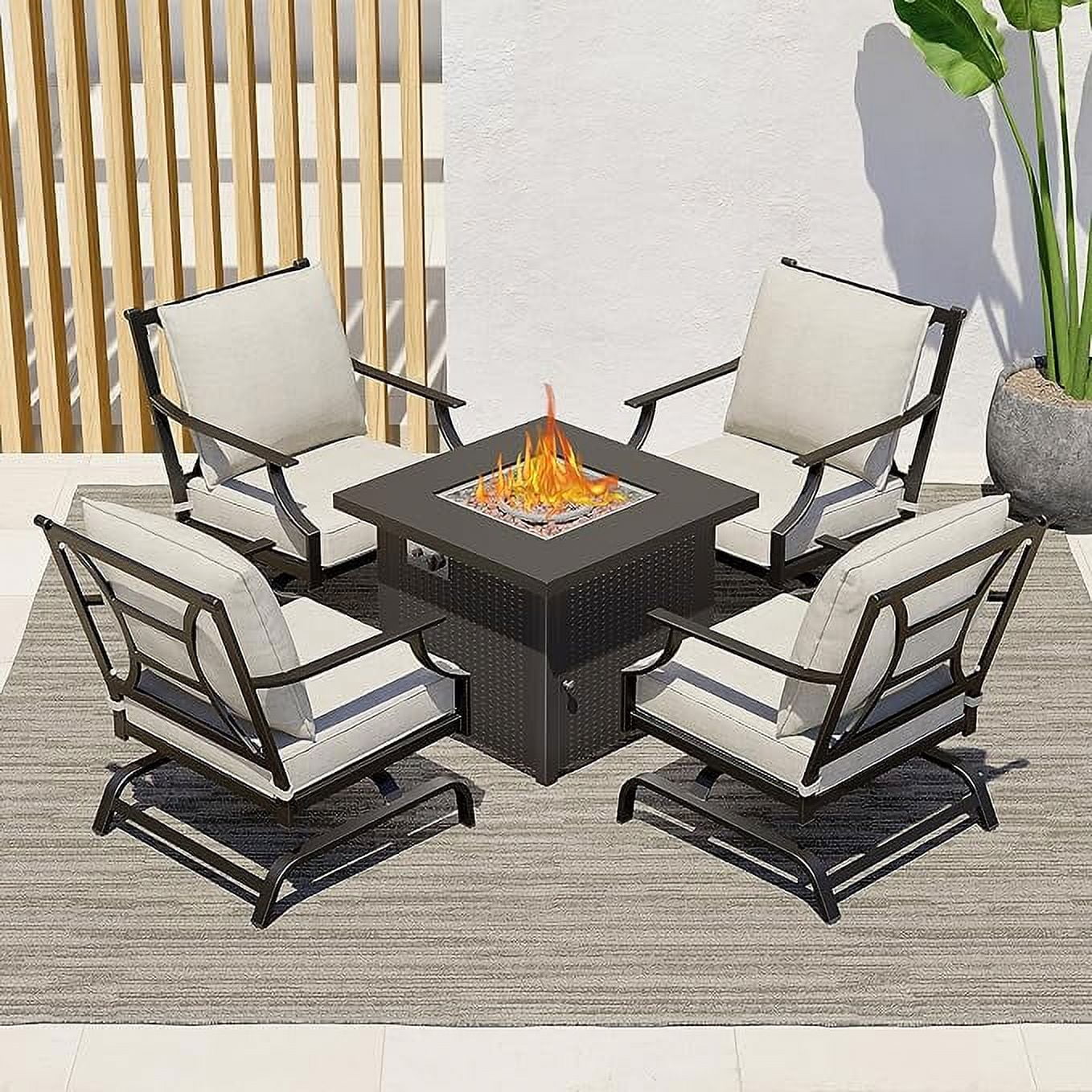Grand Patio Outdoor 5Piece Patio Furniture Sets with 30in Steel Square Propane Fire Pit Table
