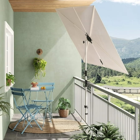 GRANDPATIO Outdoor 6x4 Ft Rectangular Balcony Umbrella, 360°Tilt & Rotation Flat Umbrella Shade, Natural White