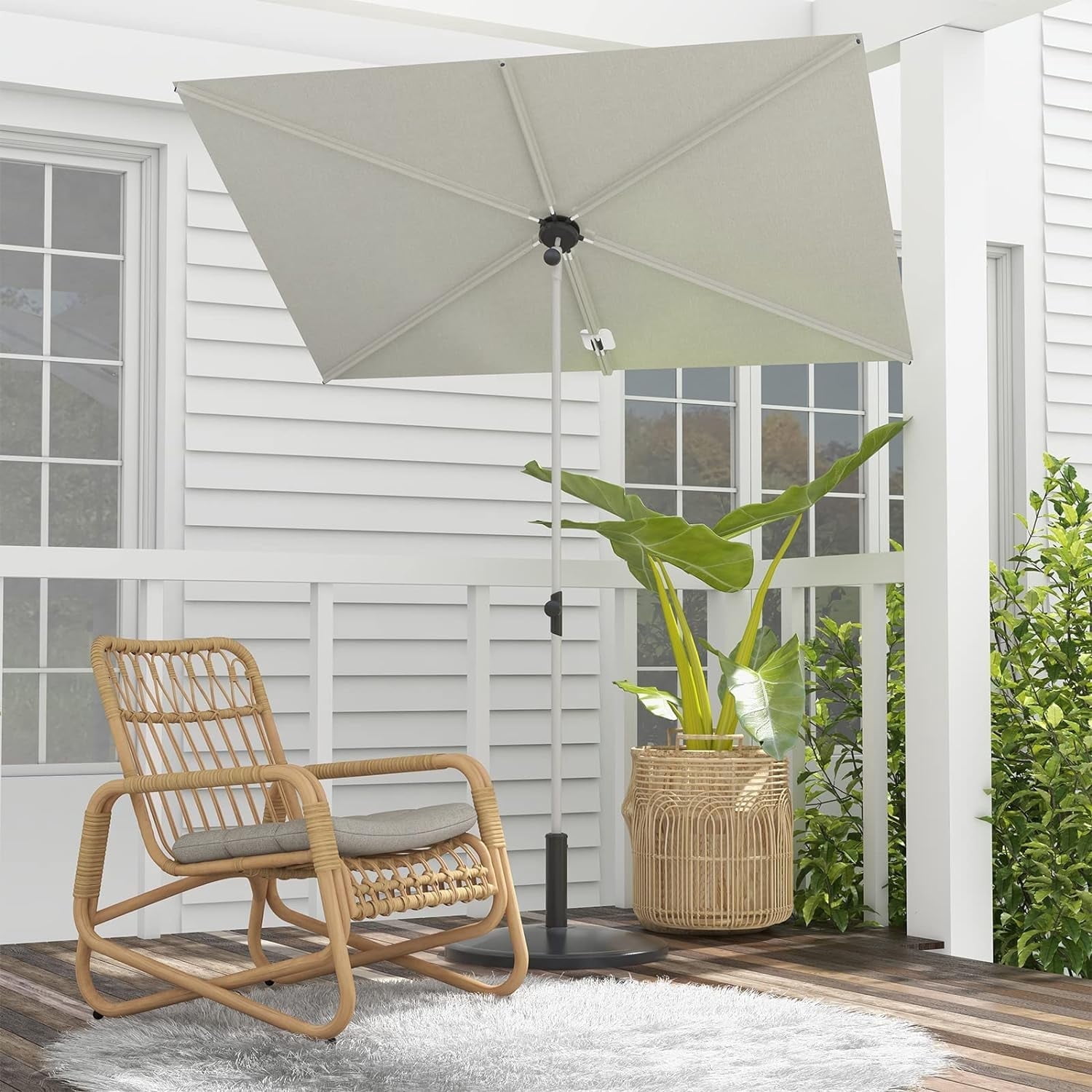 GRANDPATIO Outdoor 6x4 ft Rectangular Balcony Umbrella, Tilt & Rotation Flat Umbrella Shade, White