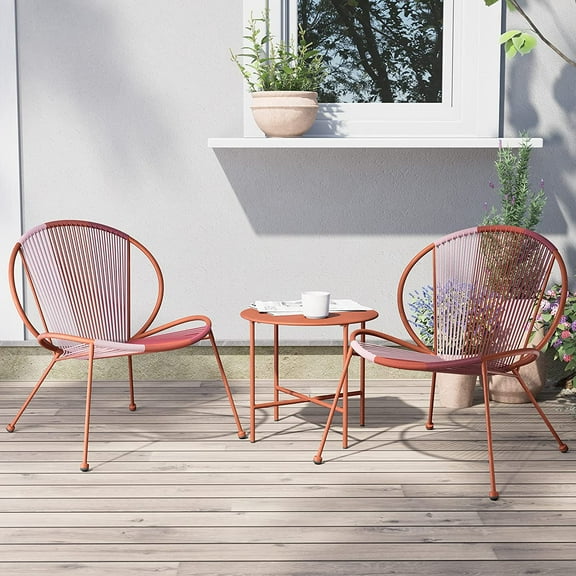 Grand Patio Outdoor Acapulco 3-Pc Steel Woven Rope Low Lounge Bistro Set, Red