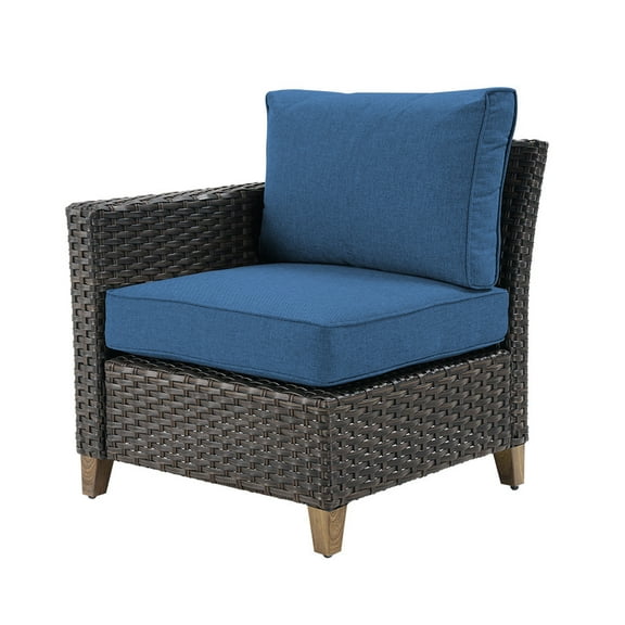 Grand Patio Outdoor Furniture, Patio Wicker Right Arm Sofa, Peacock Blue