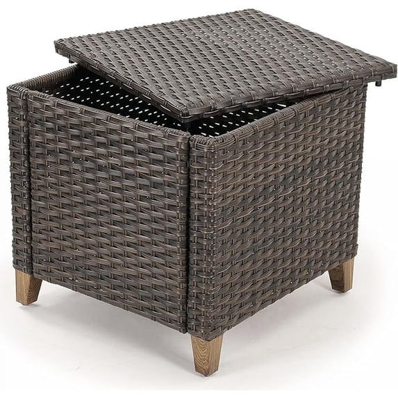 Grand Patio Outdoor Wicker Side Table, 50 Gallon Large Storage Box End Table , 27''H, Natural Brown