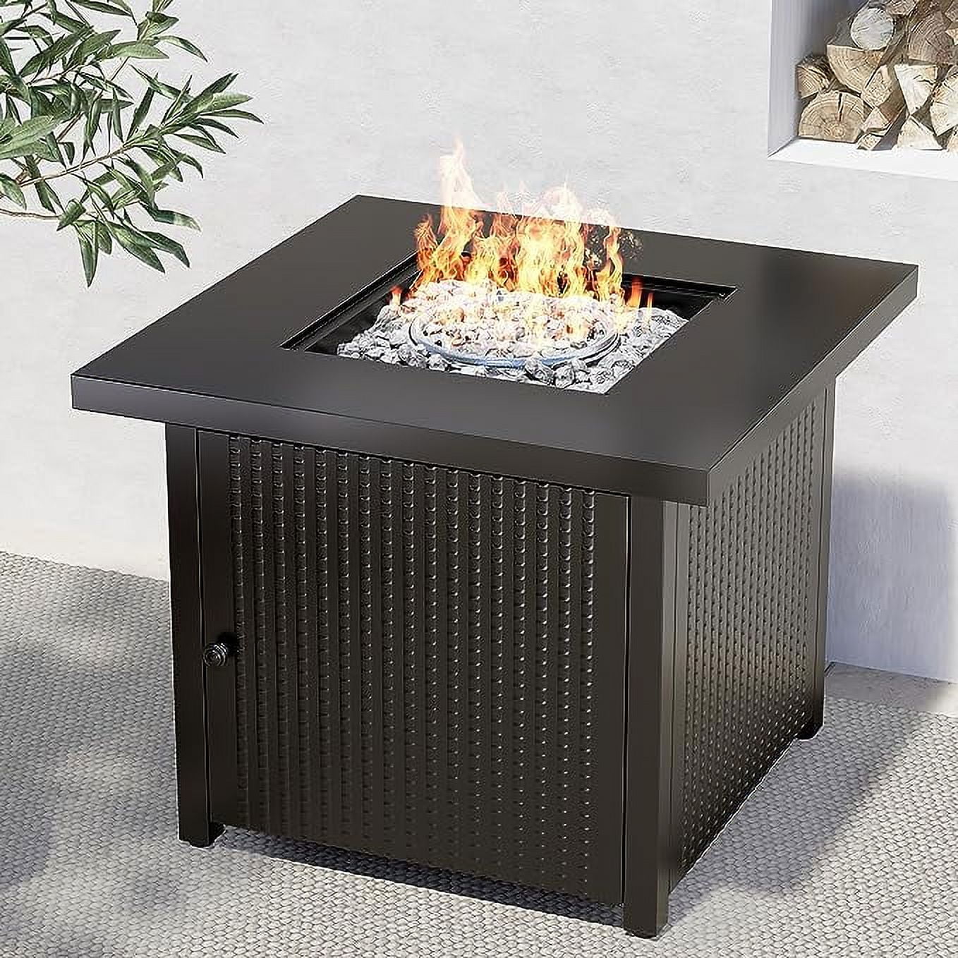 Grand Patio Outdoor Gas Fire Pit Table 30-Inch Square Propane Gas Fire Pit CSA Safety Approved 50000BTU with Steel Tabletop, Removable Lid, and Lava Rock for Garden, Backyard, and Deck Parties