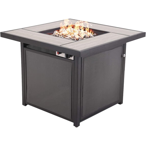 GRANDPATIO Gray 31 inD x 31 inW x 24 inH square propane gas fire pit table with ceramic tile top