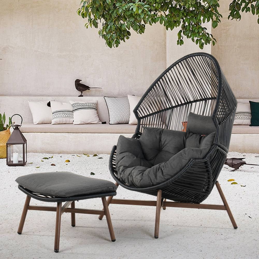 Grand Patio Round Single Rattan Oversized Egg Chair with Ottoman ...