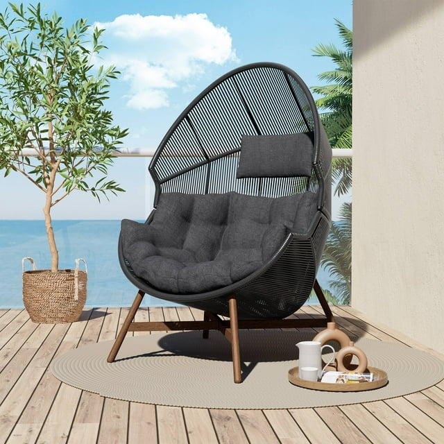 Grand Patio Outdoor & Indoor Oversized Egg Chair with Stand Wicker
