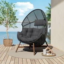 Grand Patio Outdoor & Indoor Oversized Egg Chair with Stand Wicker Lounge Chair with Cushions for Front Porch, Backyard, Bedroom Balcony, Dark Grey