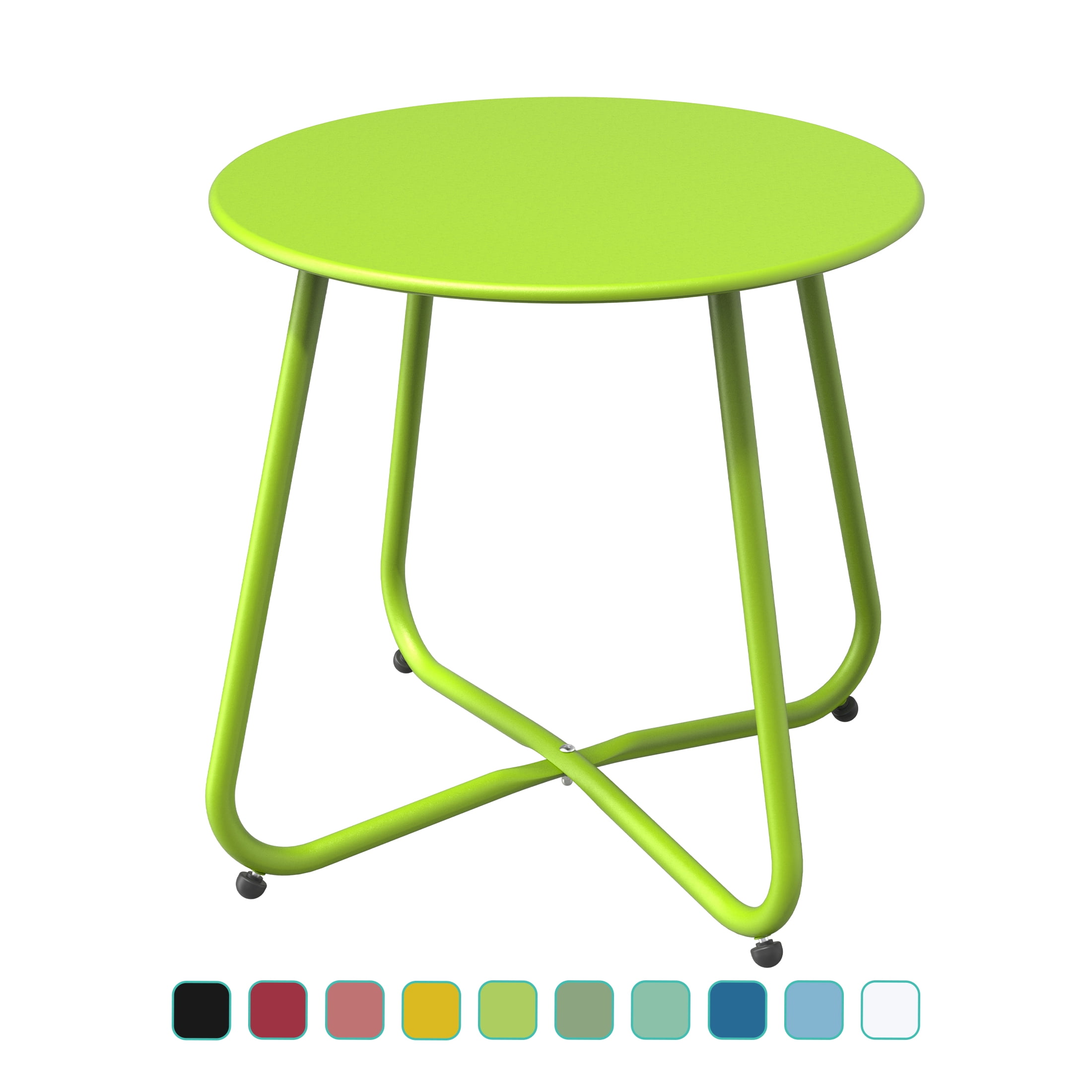 Outdoor Side Table – Round Steel Patio Table For Garden, Balcony, Or Deck (Light Blue)