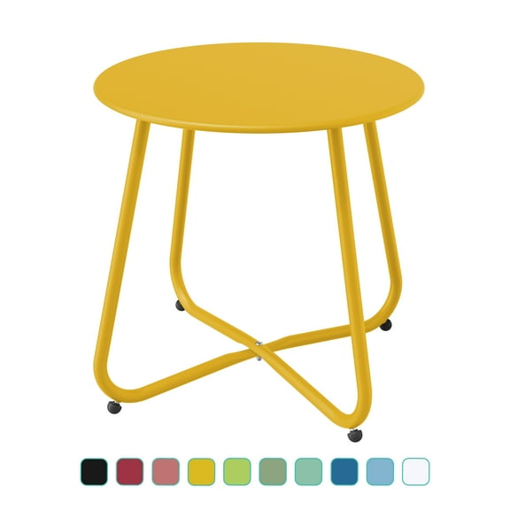 Grand Patio Outdoor&Indoor Steel Patio Side Table, Weather Resistant Outdoor Small Round End Table for Patio, Yard, Balcony, Garden, Living Room, Bedroom, Yellow